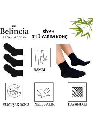 Belincia Bambu Kadın Yarım Konç Çorap/dikişsiz/koku Karşıtı 3'lü Paket