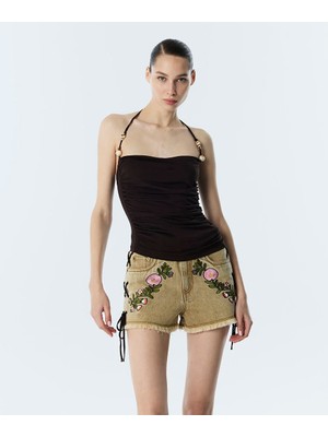 Twist Floral Nakışlı Non Denim Şort TS1260013023AD4