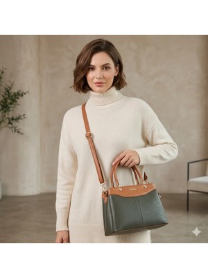 Nas Bag Kadın Şık El ve Omuz Çanta Haki Taba Victoria