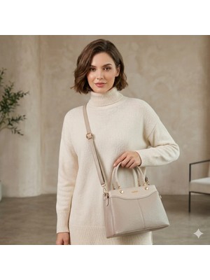 Nas Bag Kadın Şık El ve Omuz Çanta Kum  Victoria