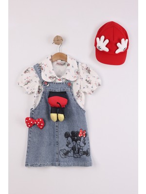 Joy Kids Kız Çocuk Müslin Gömlekli Kot Salopet Şapka Hediyeli %100 Pamuk (3-6yaş) (Kot)