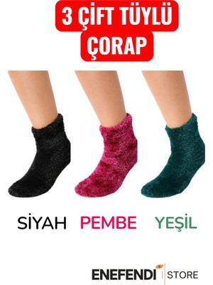 NF ND ENEFENDİ Tüylü Çorap 3 Çift Kışlık Termal Patik Dikişsiz Erkek Kadın Siyah Pembe Yeşil 36-41