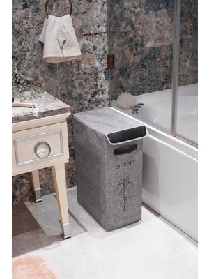 PremiumPort Keçe ve Deri Detaylı, Kapaklı, Geniş Çamaşır Sepeti, Şık ve Pratik Kullanım