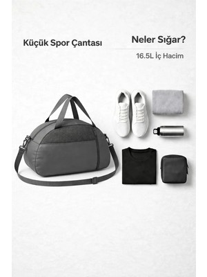 Kaff Küçük Boy Gri Önü Cepli Ayarlanabilir Omuz Askılı El Seyahat Spor Çantası -00833