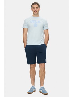 Ucla Gayley Gök Mavi Bisiklet Yaka Baskılı %100 Pamuk Standard Fit Erkek Tshirt