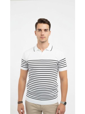 Plus Scorpion Erkek Çizgili Polo Yaka Triko Tişört Slim Fit Ince Triko Yazlık Şık Model