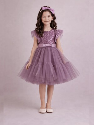 Luggi Baby Pullu Tül Etekli Kız Çocuk Abiye Elbise ve Tacı