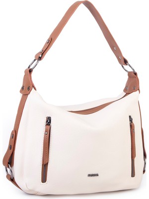 Nas Bag Çok Gözlü Kadın Omuz ve Çapraz Çanta (33X25 cm ) Krem Taba Victoria
