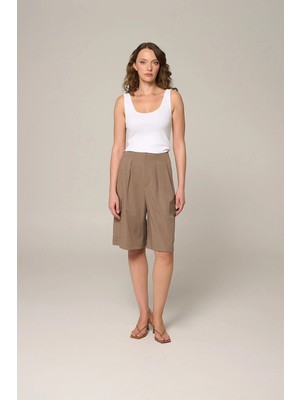 Thalure Kadın Bej Bermuda Şort