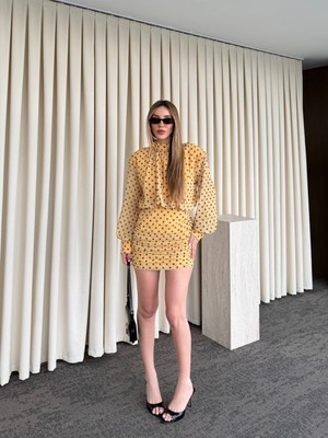 Laluvia Sarı Puantiyeli Mini Elbise - 6261