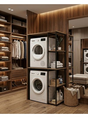 Pratico Maya 2 Katlı Çamaşır ve Kurutma Makinesi Standı Atlantik Çam – Raflı Metal Organizer Dolap
