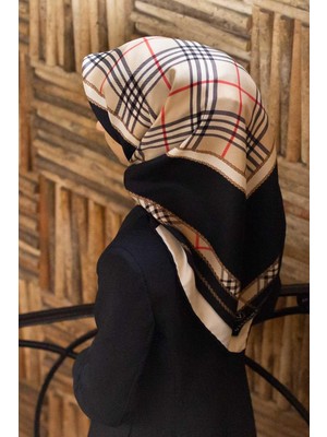 Vissona Twill Ipek Eşarp Siyah, Vizon, Krem, Kırmızı, Ekose Desenli