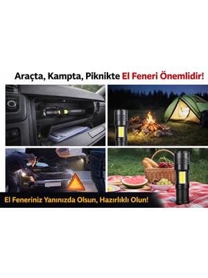 adissa collection WT-624 Şarjlı El Feneri - Zoom Özellikli, 7 Modlu Gün Işığı Fonksiyonlu ve Dahili Bataryalı Ultra Parlak Fener