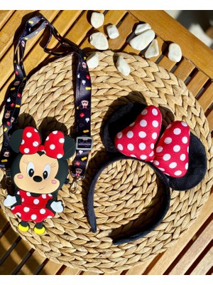 The Littles Kids Minnie Karakterli Askılı Silikon Çanta ve Kırmızı Puantiyeli Yumuşak Dokulu Çocuk-Yetişkin Taç