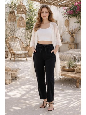 Freemen Kadın Yüksek Bel Gabardin Kumaş Bol Paça Rahat Kalıp Yazlık Pantolon