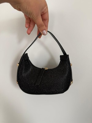 Melecco Kadın Simli Mini Omuz Çantası Hasır Dokulu – Şık Günlük El Çantası – Fermuarlı, Hafif, Trend Tasarım