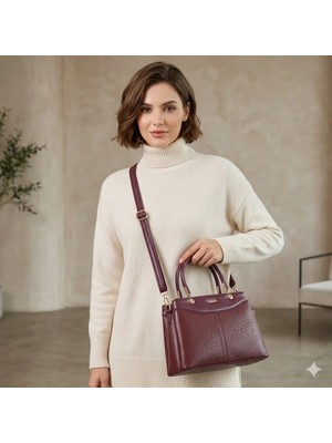 Nas Bag Kadın Şık El ve Omuz Çanta Bordo Victoria