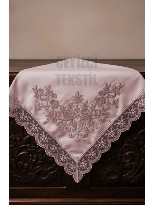 PremiumPort Şık Fransız Güpürlü Işlemeli Saten Çeyizlik Bohça Seti