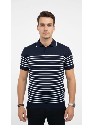 Plus Scorpion Erkek Çizgili Polo Yaka Triko Tişört Slim Fit Ince Triko Yazlık Şık Model