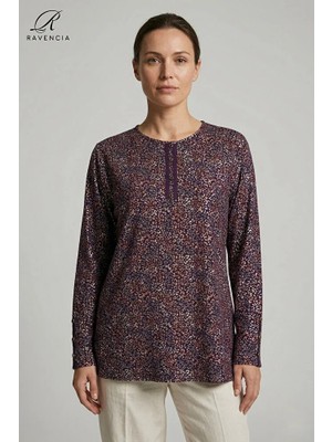 Ravencia Kadın Leopar Desen Baskılı Simli Likralı Anne Penye Bluz