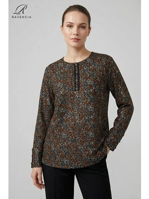 Ravencia Kadın Leopar Desen Baskılı Simli Likralı Anne Penye Bluz