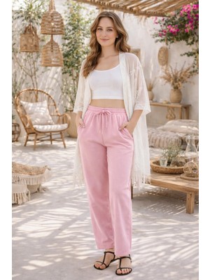 Freemen Kadın Yüksek Bel Gabardin Kumaş Bol Paça Rahat Kalıp Yazlık Pantolon