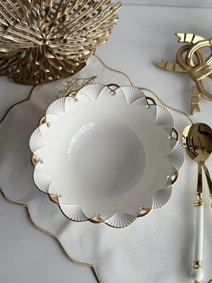 Rossev Porselen Yuvarlak Sunum Kasesi Gold Lucca 25cm