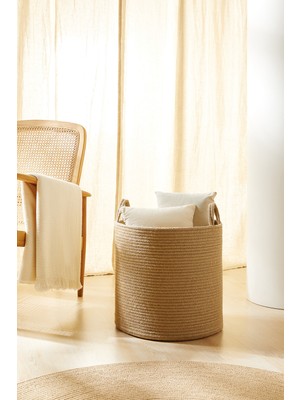 PremiumPort Doğal Jüt Halatlı Çok Amaçlı Saklama Sepeti 40X40, Şık ve Kullanışlı Organizer