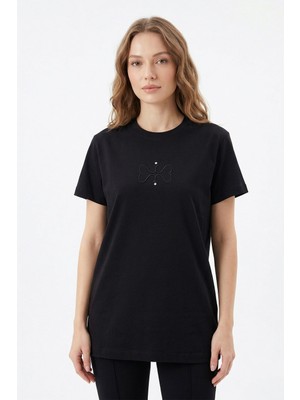 Missemramiss Pamuklu Nakışlı Tshirt Tunik 5360 Siyah