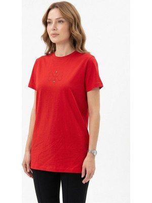 Missemramiss Pamuklu Nakışlı Tshirt Tunik 5360 Kırmızı