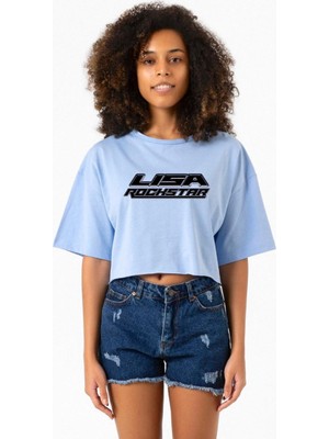 Lisa Rockstar Bebe Mavi Kadın Crop Tshirt