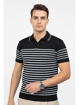 Plus Scorpion Erkek Çizgili Polo Yaka Triko Tişört Slim Fit Ince Triko Yazlık Şık Model