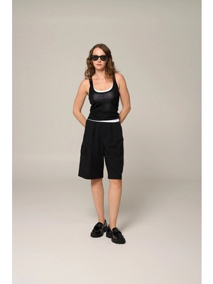 Thalure Kadın Siyah Bermuda Şort