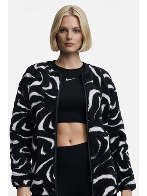 Nike Sportswear Cozy Terma Fit Women's Loose High Pile Jacket Kadın Bol Kesim Peluş Spor Ceket Siyah