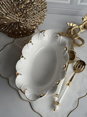 Rossev Porselen Oval Sunum Kasesi Gold Lucca 36x23cm
