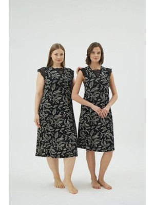 Sevim 17056 Siyah Floral Desen Battal Büyük Beden Gecelik