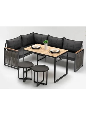 Vivense Florida Masalı Puflu Bahçe Balkon Takımı, Siyah