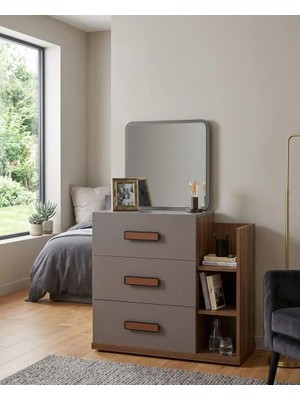 Alpino Tiran Şifonyer Ayna Dahil (Granit) - 83 x 42 x 81