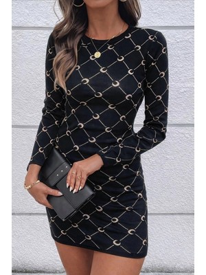 Lunelis Kadın Bisiklet Yaka Uzun Kol Triko Mini Boy Elbise