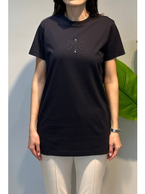 Missemramiss Pamuklu Nakışlı Tshirt Tunik 5360 Lacivert