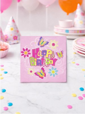 Parti Adresi Happy Birthday Peçete Kız Çocuk Doğum Günü Peçetesi 20'li
