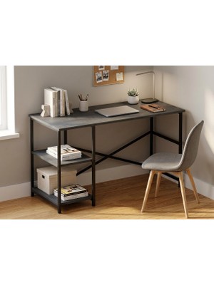 Pratico Rimi Metal Çalışma 2 Raflı Antrasit Ofis Laptop Bilgisayar Masası 60X120