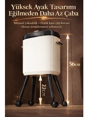 Adefco 20 Lt Kapaklı Çöp Kovası Tekerlekli Modern Tasarım Yüksek Ayaklı Çöp Kutusu