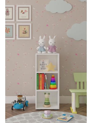 Pratico Key Çok Amaçlı 3 Raflı Kitaplık Düzenleyici Dolap Beyaz Renk 45,5x82x30 cm