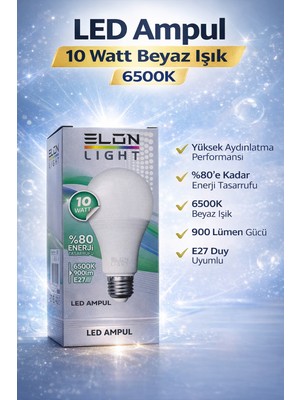 Bezos LED Ampul 10 Watt Beyaz Işık 6500K Yüksek Aydınlatma E27 Duy Enerji Tasarruflu