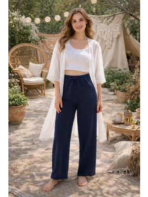 Freemen Kadın Yüksek Bel Gabardin Kumaş Bol Paça Rahat Kalıp Yazlık Pantolon