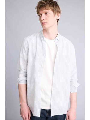 DeFacto Regular Fit Polo Yaka Keten Uzun Kollu Gömlek F9322AX26SP