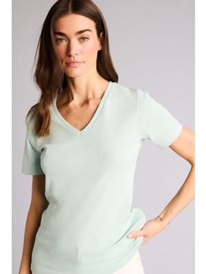 DeFacto Slım Fıt V Yaka Basıc Düz Ribana Kısa Kollu TIŞÖRT I1080AZ26SP