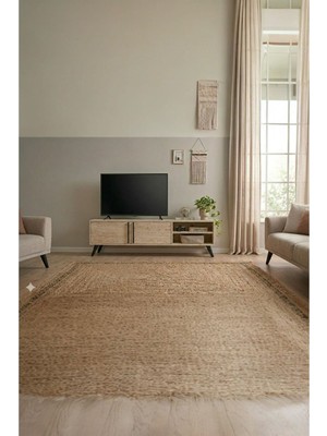 Mobilyacın Tv Ünitesi 2 Kapaklı Raflı Dolaplı Tv Sehpası Traverten