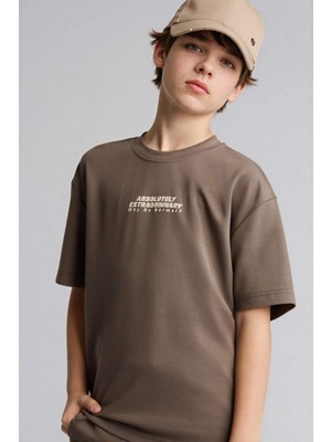 DeFacto Oversıze Bisiklet Yaka Slogan Baskılı Modal Kısa Kollu Tişört Erkek ÇOCUK H3041A826SM